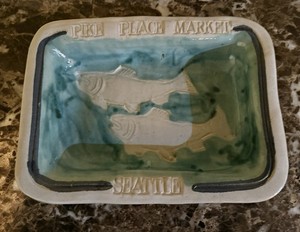Pike Place Market Seattle Plate Dish Fish Pottery signed 1993 Sally  Christopher