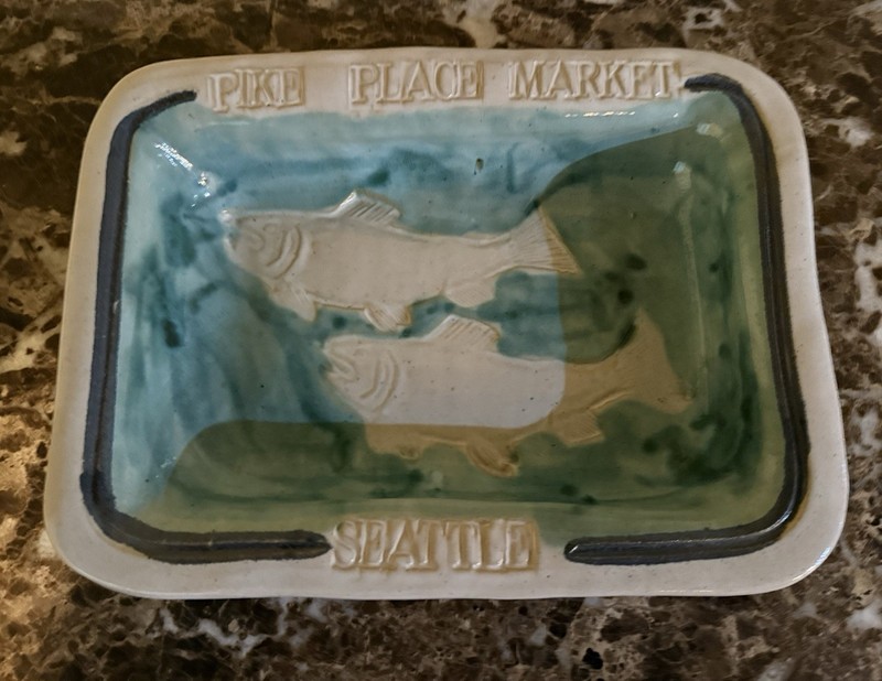 Pike Place Market Seattle Plate Dish Fish Pottery signed 1993 Sally  Christopher