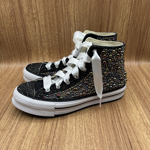 Converse All Star Chucks Custom Bling Wedding High Sneaker Kids 6.5/ Women’s 8 - Imagen 5 de 10
