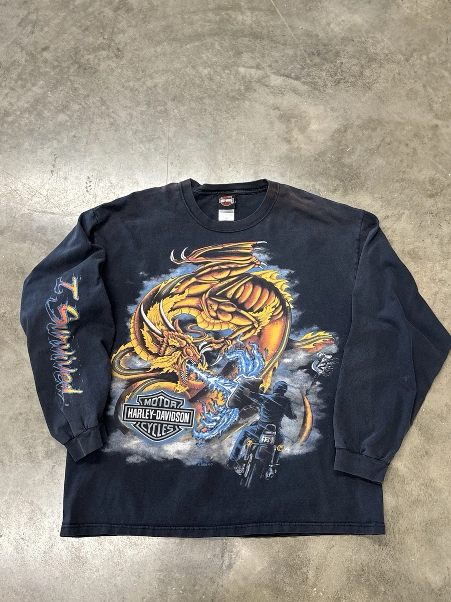 Harley Davidson Dragon AOP Long Sleeve Flames T Shirt Smokey