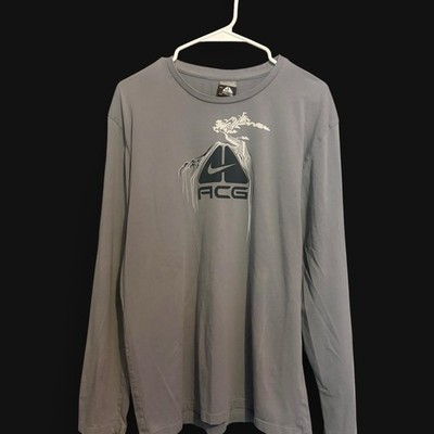 Nike Acg Gray Mountain Spell out Graphic Long Sleeve Shirt Men s XL