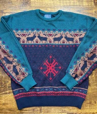 Pendelton Wool Winter Christmas Sweater Sz L Colorful Festive All Over Print USA