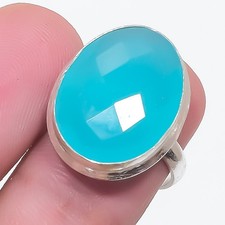 Blue Chalcedony Gemstone Handmade 925 Sterling Silver Jewelry Ring Size 7 H807