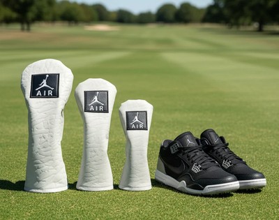 Air Jordan Golf Head-cover Cement Gray Etched Leather Driver, 3 Wood, Hybrid