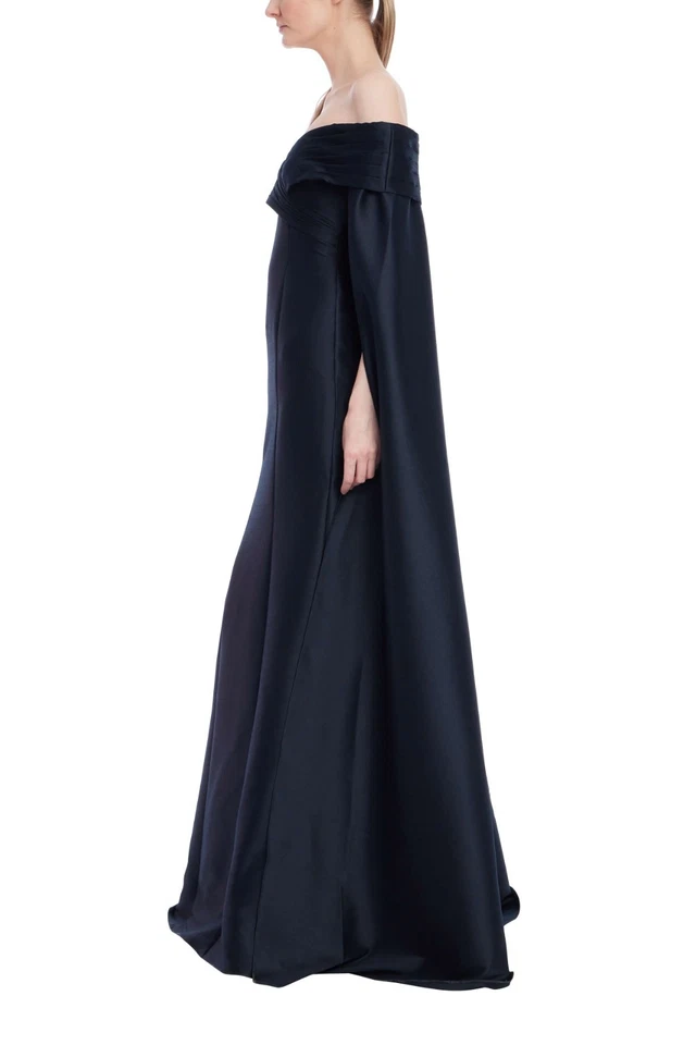 Badgley Mischka Azul Marino Fuera del Hombro Capa Vestido $1,100 Mikado Talla 4 Pasarela Oscar Foto 3 de 4