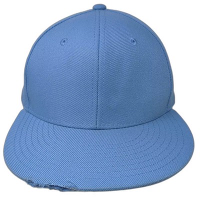 Decky Blue Baseball Cap Hat Size 7 3/8 Flat Bill Fitted Distressed Blank 6 Panel