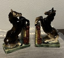 Vintage Ceramic Horse An Fence Book Ends Made In Japan