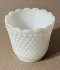 VTG Fire-King Milk Glass Hobnail and Bars Planter Scalloped Vase MCM