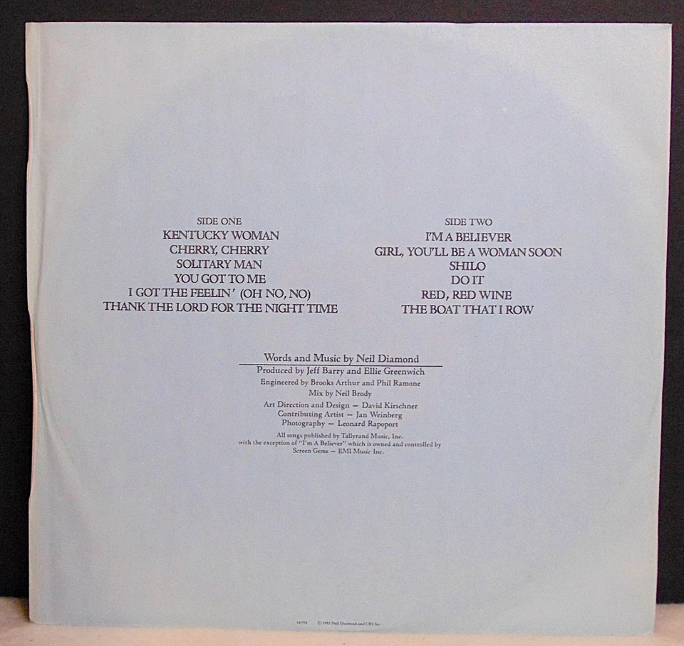 Нил Даймонд - классика ранние годы - 1983 Columbia поп-рок виниловая пластинка почти как новая - Изображение 4 из 4