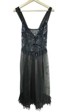 Jill Andrea VTG Lingerie Coverup Sheer Lace Pearl Bows M/L Black Feminine Dainty