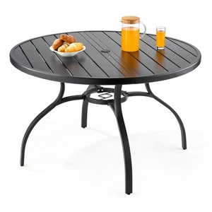 VEVOR Outdoor Patio Dining Table Round Metal Steel Slat Garden Furniture for 4