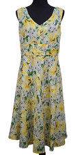 Robbie Bee Floral Midi Dress Womens 12P Yellow Pin Up Retro 90s Rockabilly Vtg