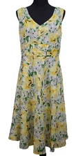 Robbie Bee Floral Midi Dress Womens 12P Yellow Pin Up Retro 90s Rockabilly Vtg
