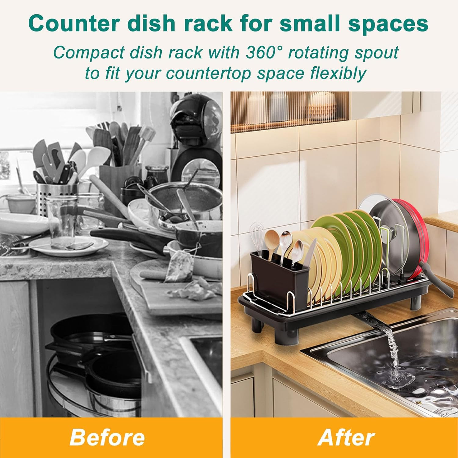 Compact Dish Drying Rack,Small Dish Rack for Kitchen Counter, Dish Drainer wi...