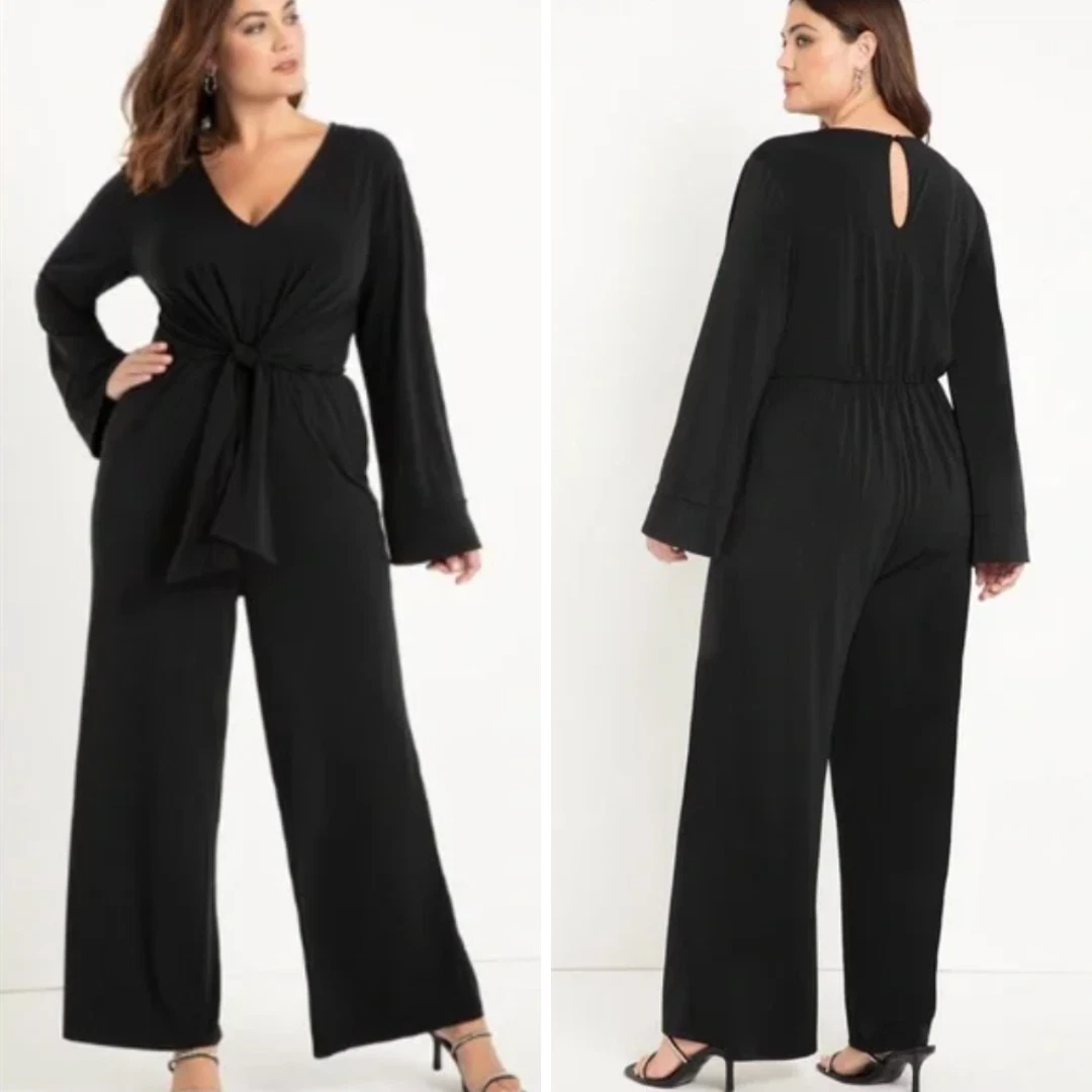 NEW Eloquii black Tie Front Knit Jumpsuit, 22 | eBay