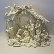 Nativity Set Porcelain White Manger Scene w/ Waterfall TESTED WORKS
