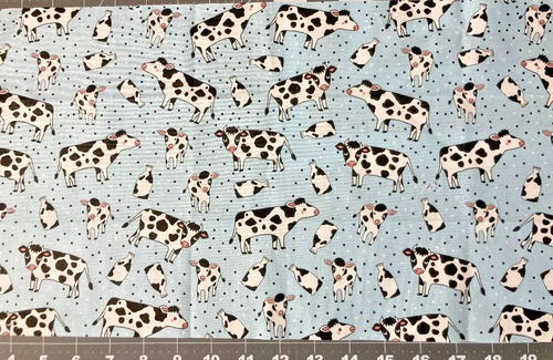 Cows 10”x23” Black & White Cows Milk Flower Baby Blue Cotton Fabric