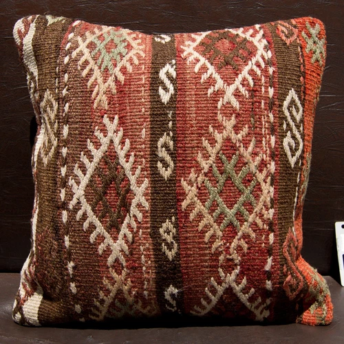 16"x16" 40x40 Hand Woven Turkish Jijim Kilim Rug Vintage Pillow Cover Cushion