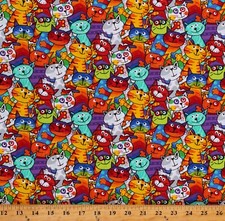 Cotton Animals Cats Kitten Colorful Multicolor Fabric Print by the Yard D382.44