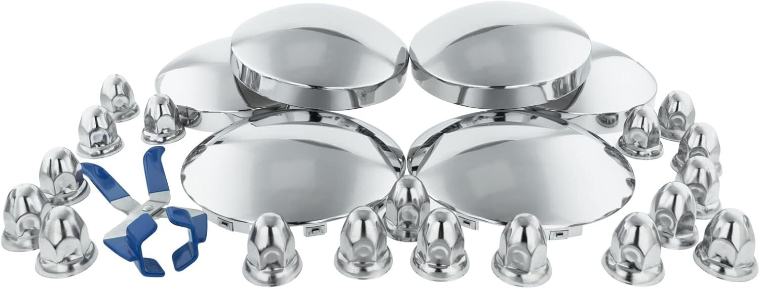 CHDT66 33mm Chrome Hub Cover Kit for Semi Trucks - 2 Front & 4 Rear-image