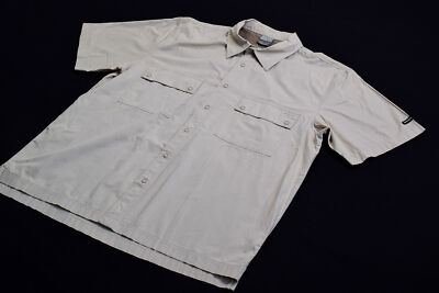 Nike Hemd Button Down Shirt Vintage Spellout DLX SLRS Beach Sommer Grau Beige L