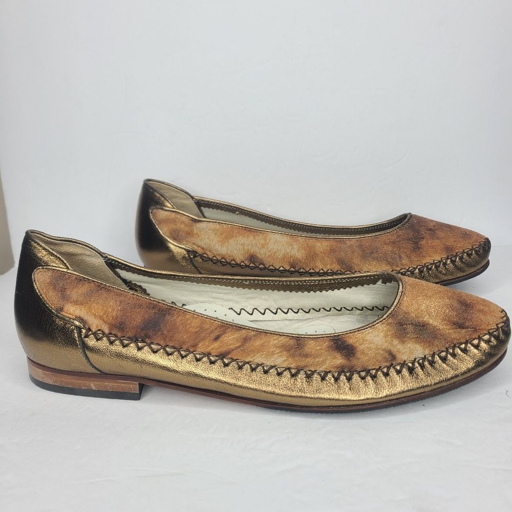 Bottega Veneta Two Tone Stitch Detail Bronze Tan Flats Size 43.5 thumbnail 2