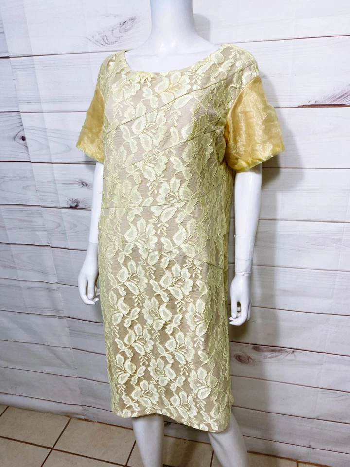 Collection Dressbarn Womens Dress Size 18W Light Yellow Overlay Lace Back Zip - Image 3 of 4