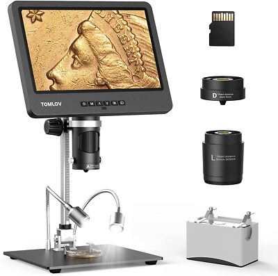 TOMLOV DM602 HDMI Digital Microscope 3 Lens 2000X 10'' Coin Microscope Soldering