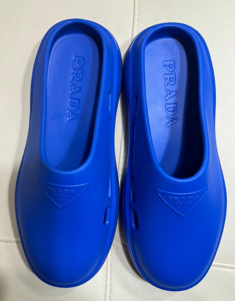Prada Mellow Rubber Logo Embossed Mules Clogs Size 40 $625