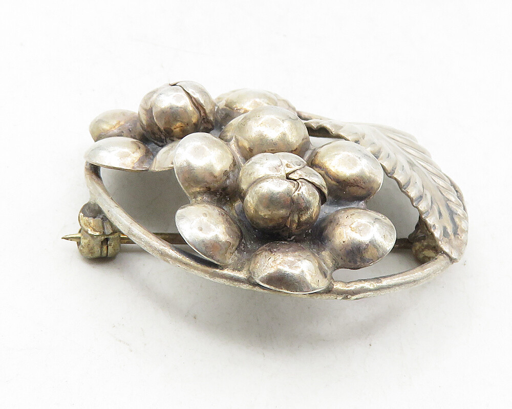 925 Sterling Silver Vintage Handmade Floral Leaf Motif Brooch Pin