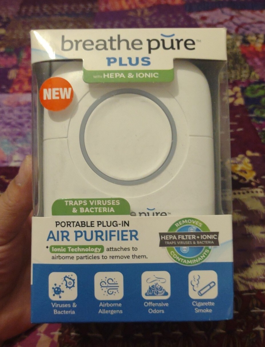 Breathe Pure Plus Portable PlugIn Air Purifier Hepa Filter+ Ionic As