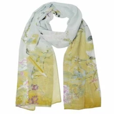 Wrapables Floral Bird Print Polyester and Silk Oblong Scarf, Periwinkle