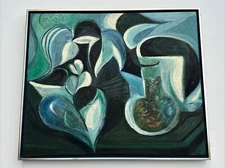 MID CENTURY PAINTING CUBIST CUBISM ABSTRACT EXHIBITED VARSI KATSKY CALIFORNIA