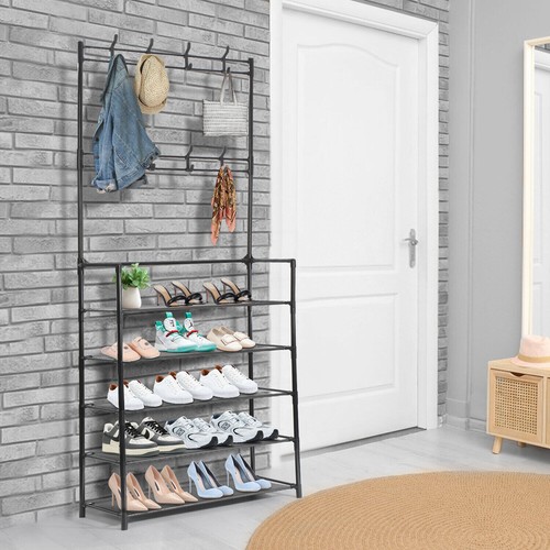 Shoe Rack Multipurpose Coat Closet Rack, Hanger Entryway Bag Hat, With a 5-Tier