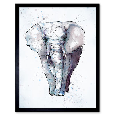 Afrikanischer Elefant Aquarell gerahmter Wandkunstdruck 9 x 7