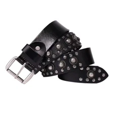 Real Leather Waist Belt Heavy Metal Rivet Studded Unisex Punk Waistband Handmade
