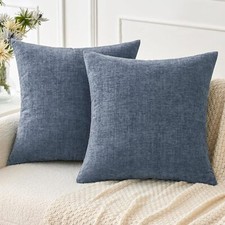 Pack of 2 Couch Throw Pillow Covers 16x16 Inch Soft Dark Grey Blue Chenille P...