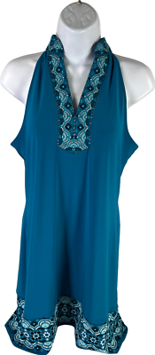 #ad #ad NEW White House Black Market Women’s Blue Embroidered Tank Top M Petite $7.59