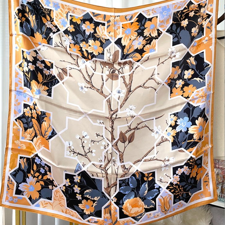 100% mulberry silk square scarf 88cm fashionable temperament printed scarf