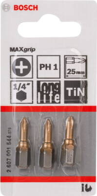 Schrauberbit Max Grip, PH 1, 25 mm, 3er-Pack, 2 607 001 544