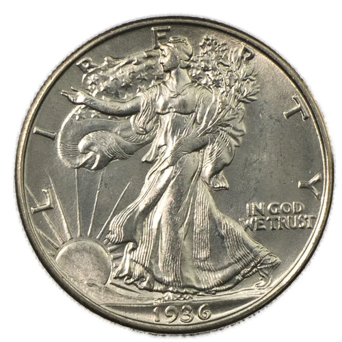 1936-D Denver Walking Liberty Silver Half 50c Gorgeous GEM BU+