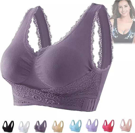 Kendally Bras Shaping Wireless Silky Bra Front Cross Side Buckle Lace Bras