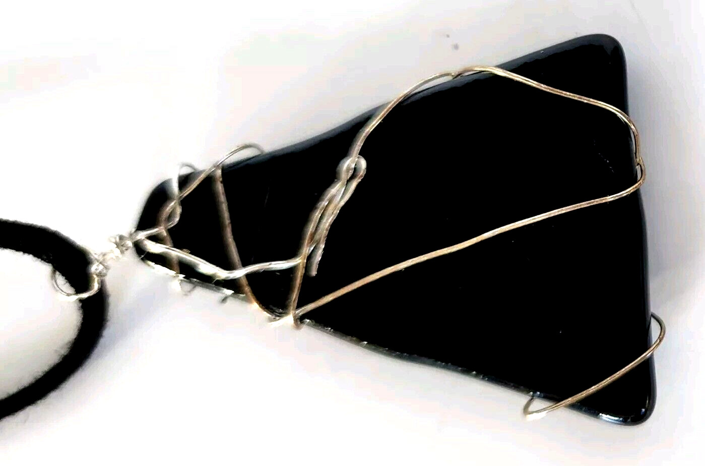 Black Acrylic Silver Wire Wrap Triangular Cabocho… - image 6
