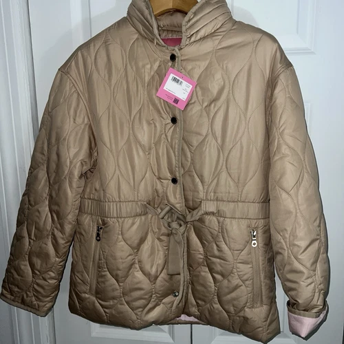 Trapunta con cintura Kate Spade $260 nuova con etichette e avvolgibile beige puffer giacca cappotto taglia XL