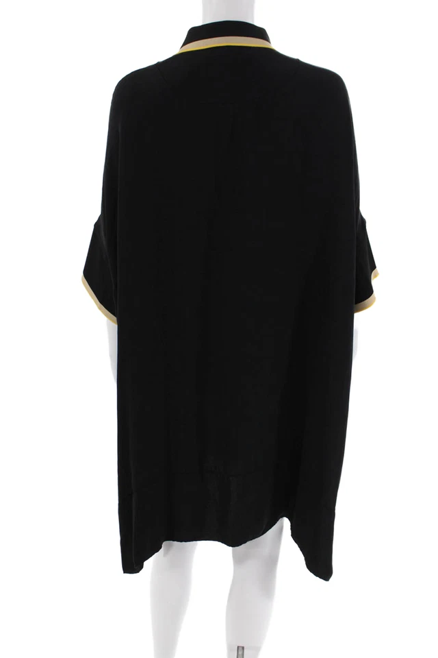 Vestido de seda negro grande Rag & Bone para mujer manga corta cuello rayas Foto 3 de 4