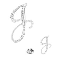 Letter Brooch Pins, 2 Sizes Rhinestone Alphabet J Letter Badges Pin, Silver Tone