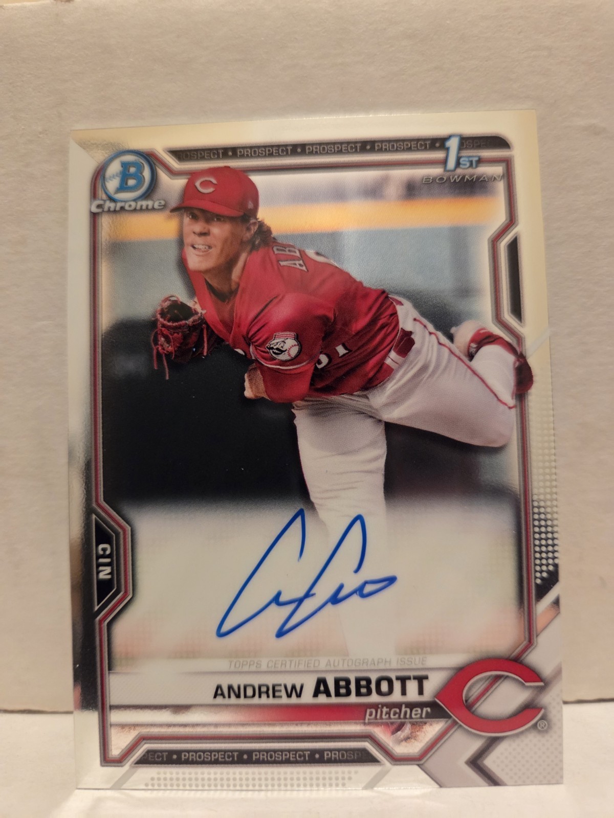 Andrew Abbott 2021 Bowman Chrome Draft Signed On-Card Auto 1st Prospect Rookie