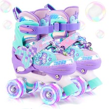 Mermaid Roller Skates for Girls Kids, 4 Size Adjustable Light up Wheels Skate...