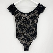 Victorias Secret S Bodysuit Black Nude Lace Thong Whimsigoth Fairy Grunge