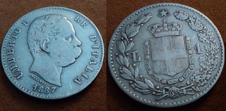 1 Lira Argento 1887 Umberto I